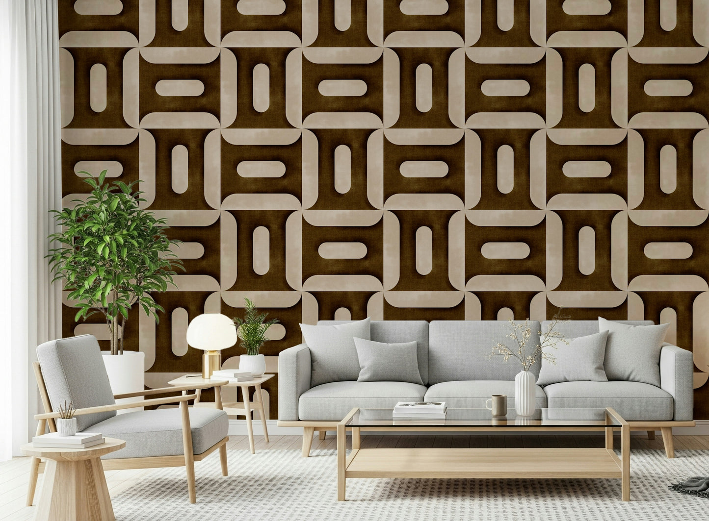 Modern Textured Geometries Umber Wallpaper⁠