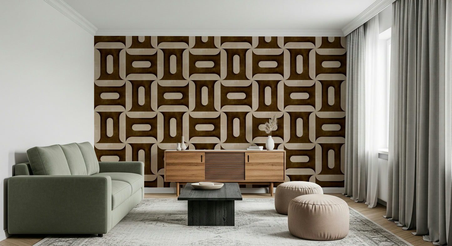 Modern Textured Geometries Umber Wallpaper⁠