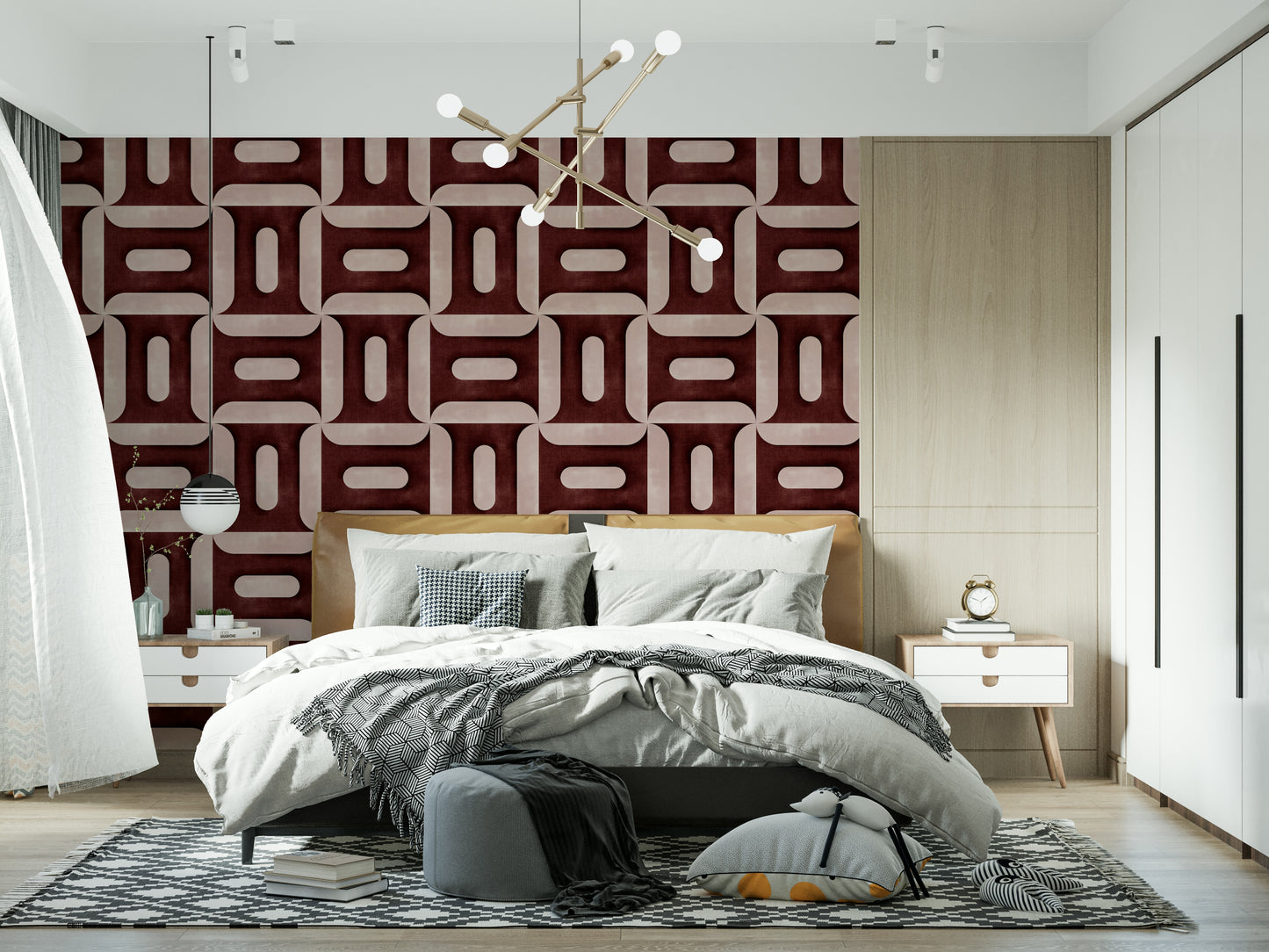 Modern Textured Geometries Wine Wallpaper⁠