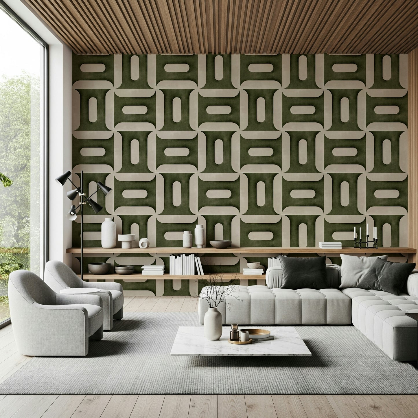 Modern Textured Geometries Olive Wallpaper⁠
