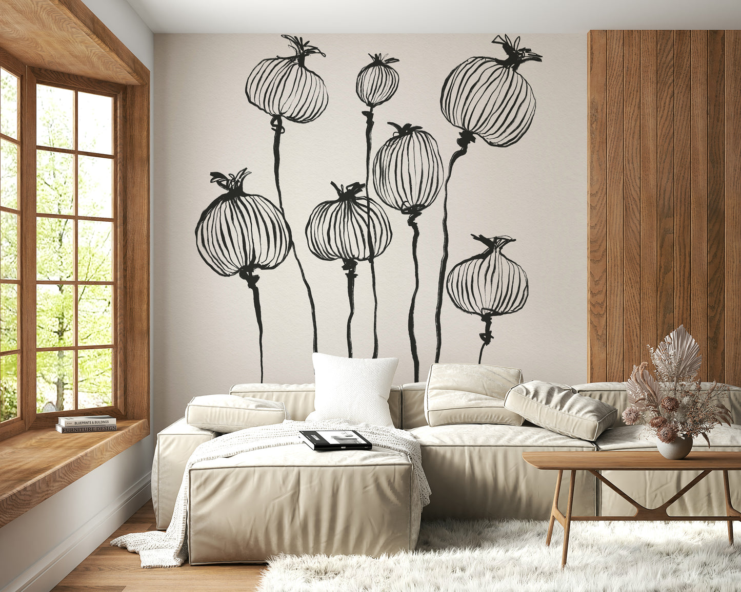 Ink Poppy Pods Wall Mural