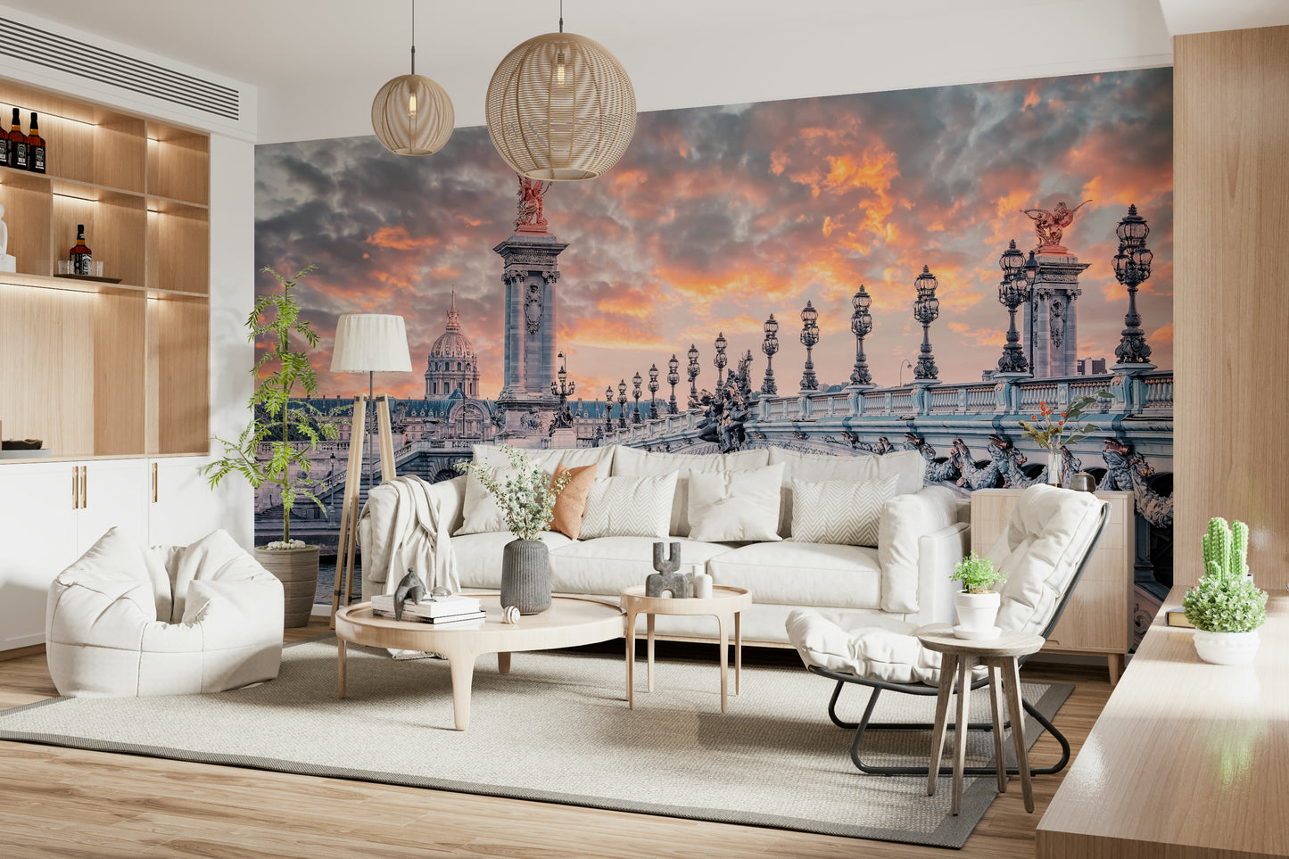 Parisian Bridge Sunset Wall Mural