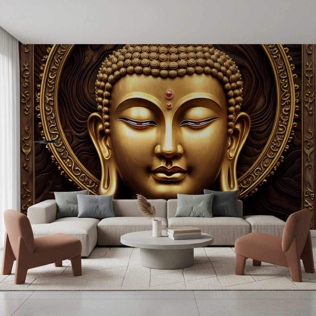 Serene Gold Buddha Wall Mural