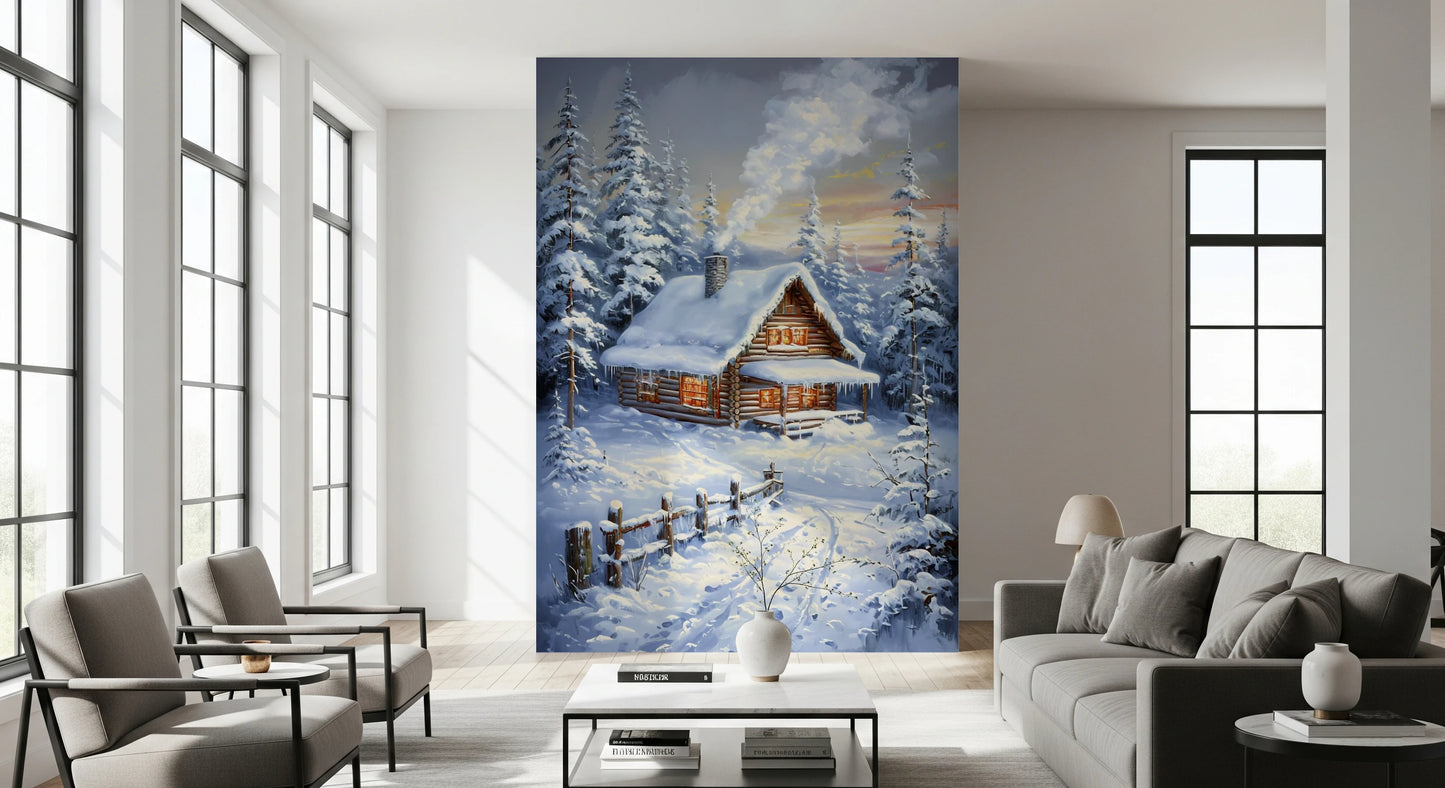 Winter Cabin Retreat Wall Mural