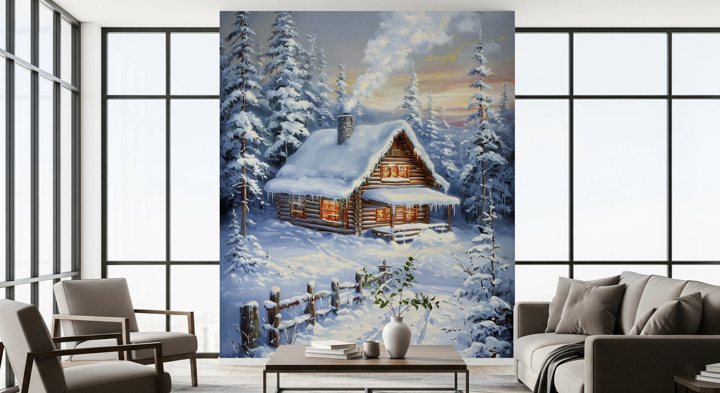 Winter Cabin Retreat Wall Mural