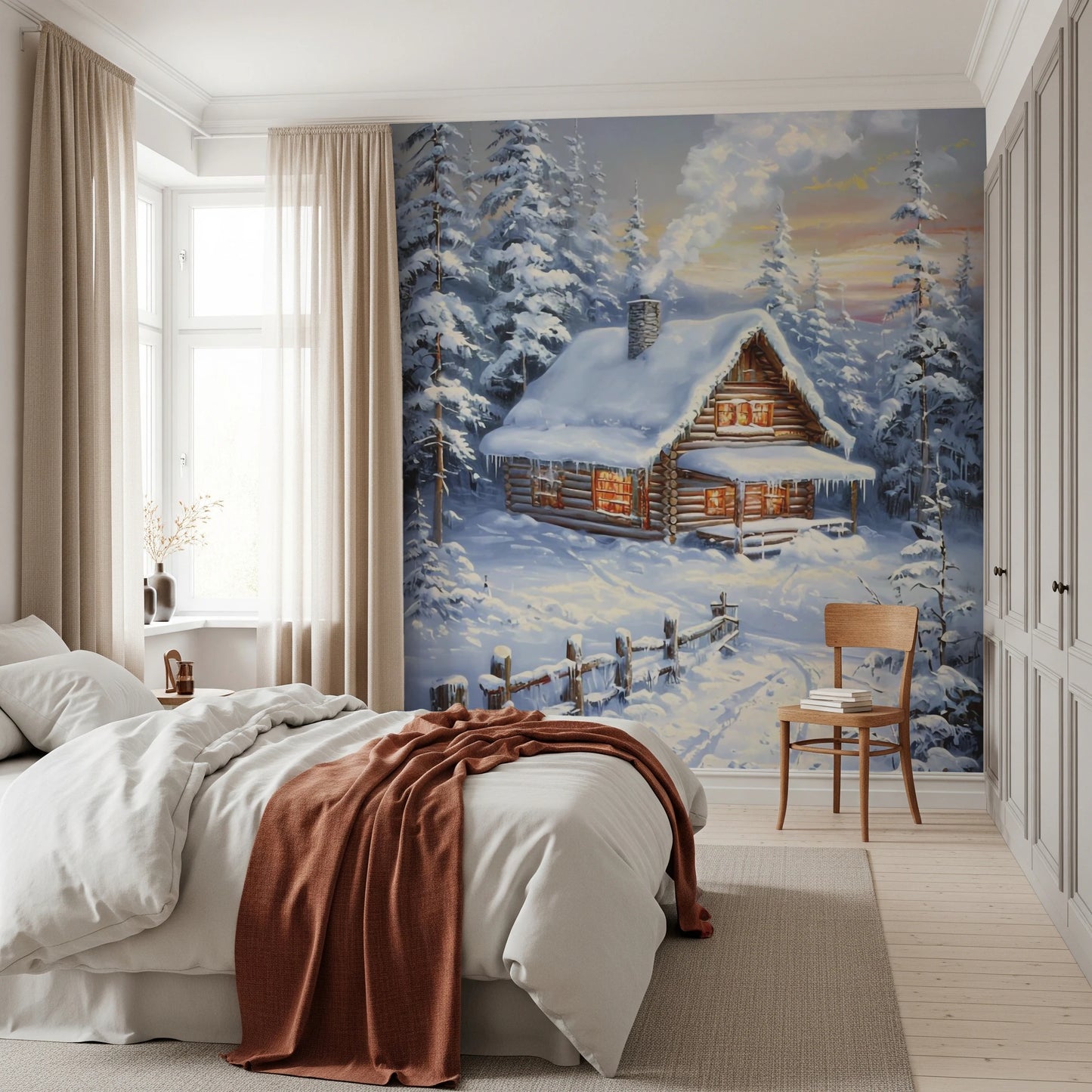 Winter Cabin Retreat Wall Mural