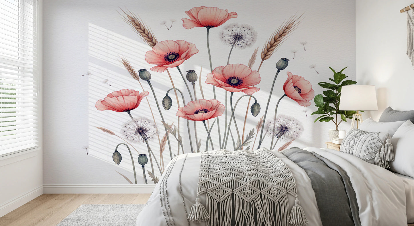 Painted Poppy Meadow Wall Mural