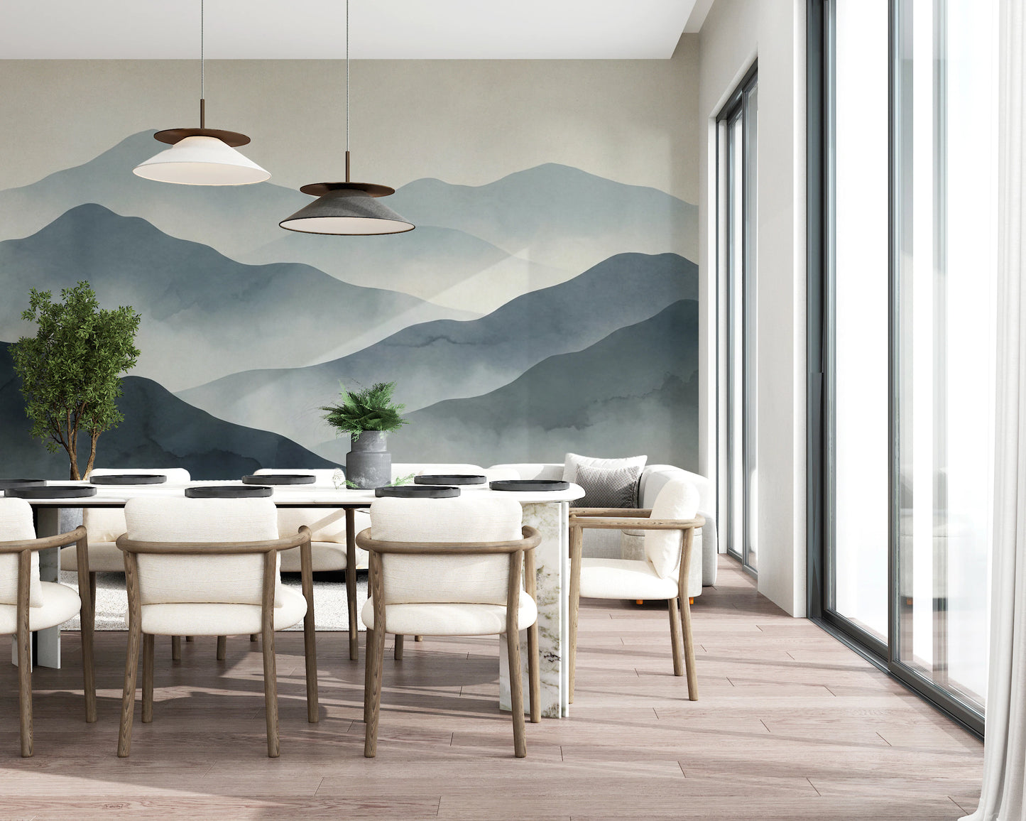 Misty Mountain Haze Wall Mural