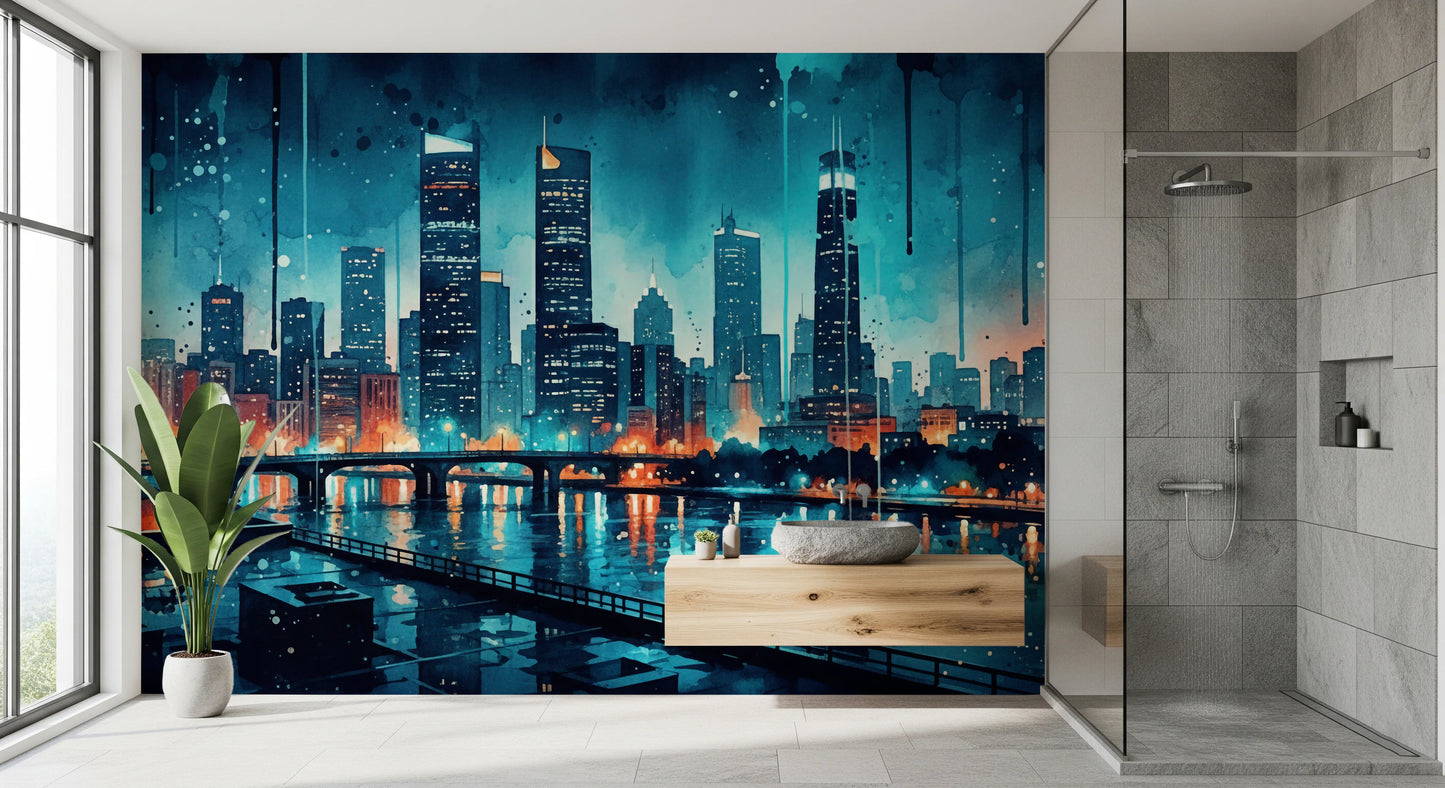 Watercolor Cityscape Wall Mural