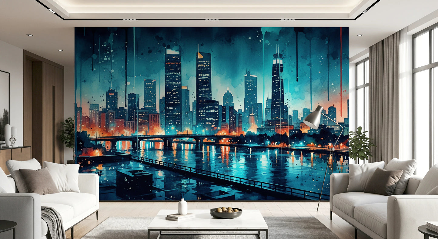 Watercolor Cityscape Wall Mural