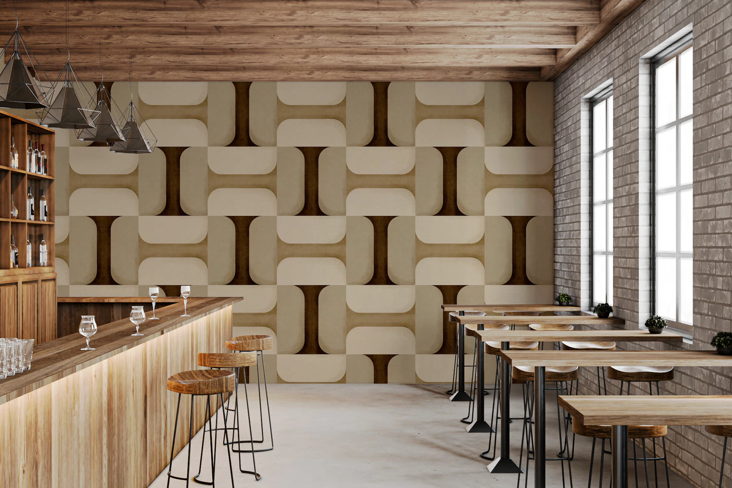 Modern Textured Tiles Earthy Wallpaper⁠