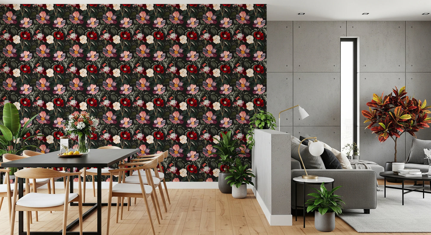 Dark Romance Floral Pattern Wallpaper⁠