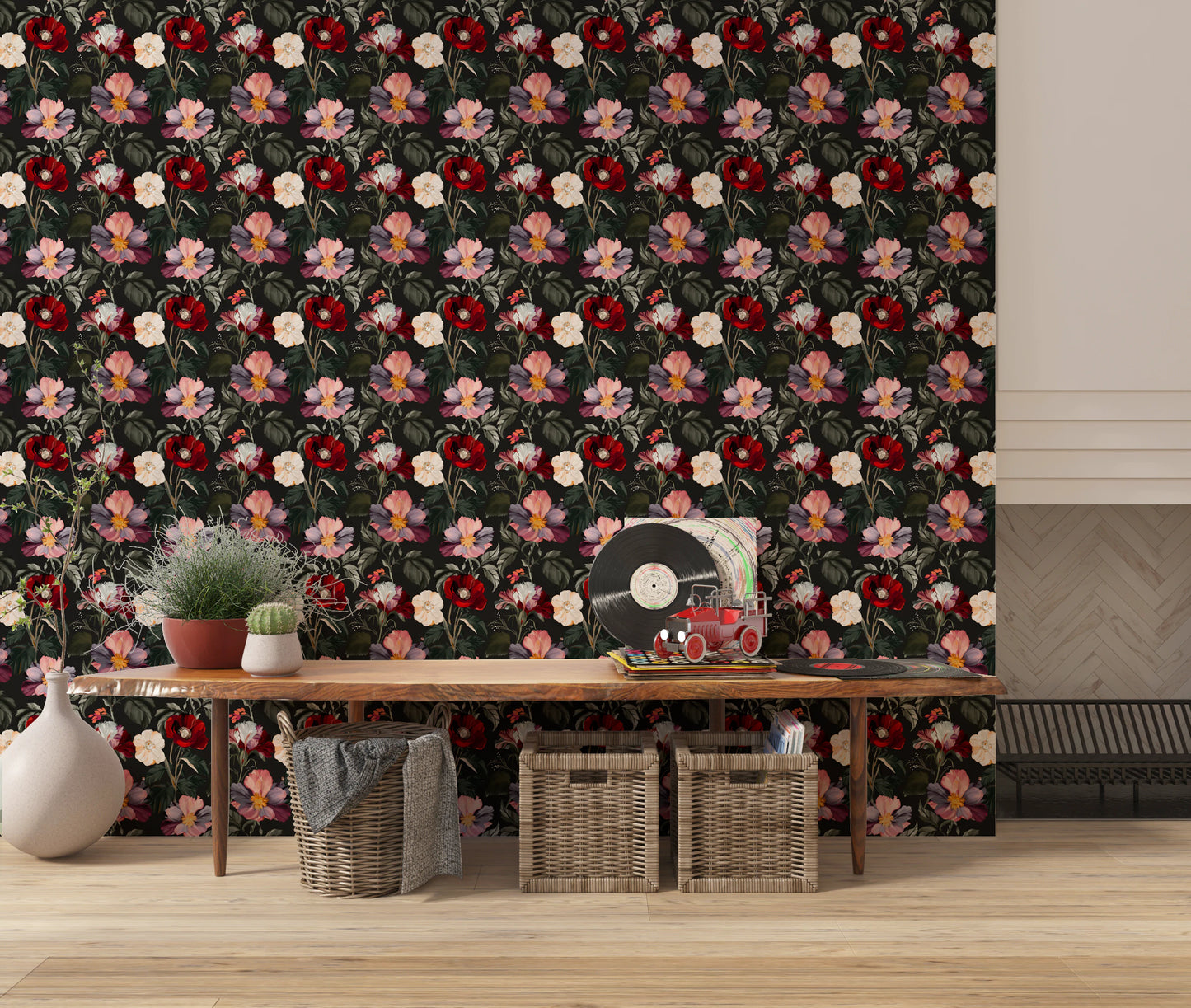 Dark Romance Floral Pattern Wallpaper⁠
