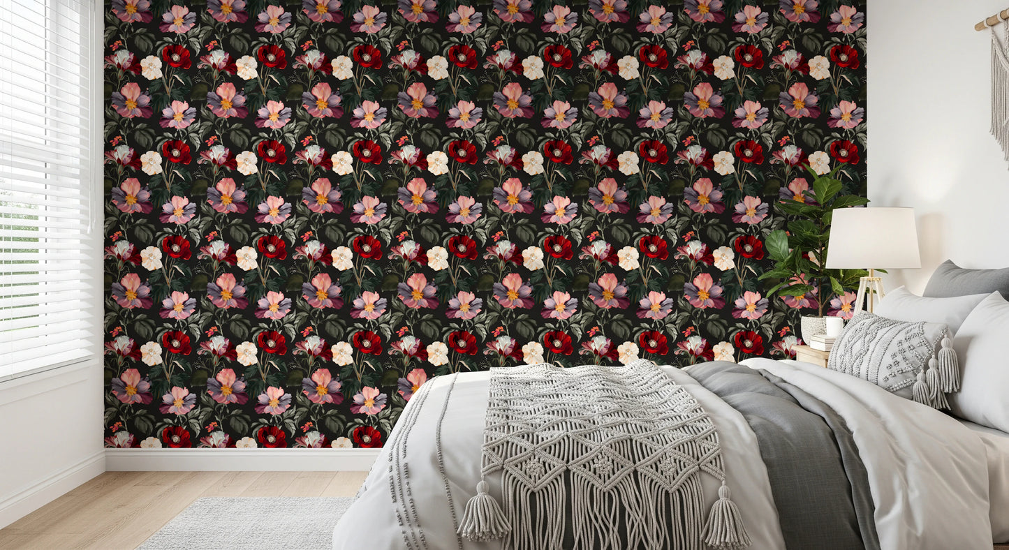 Dark Romance Floral Pattern Wallpaper⁠