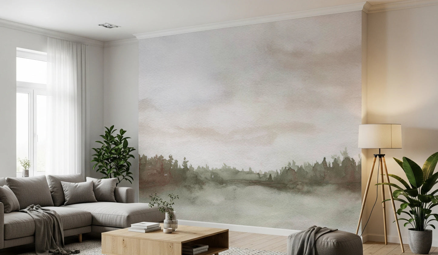 Minimalist Misty Trees  Wall Mural