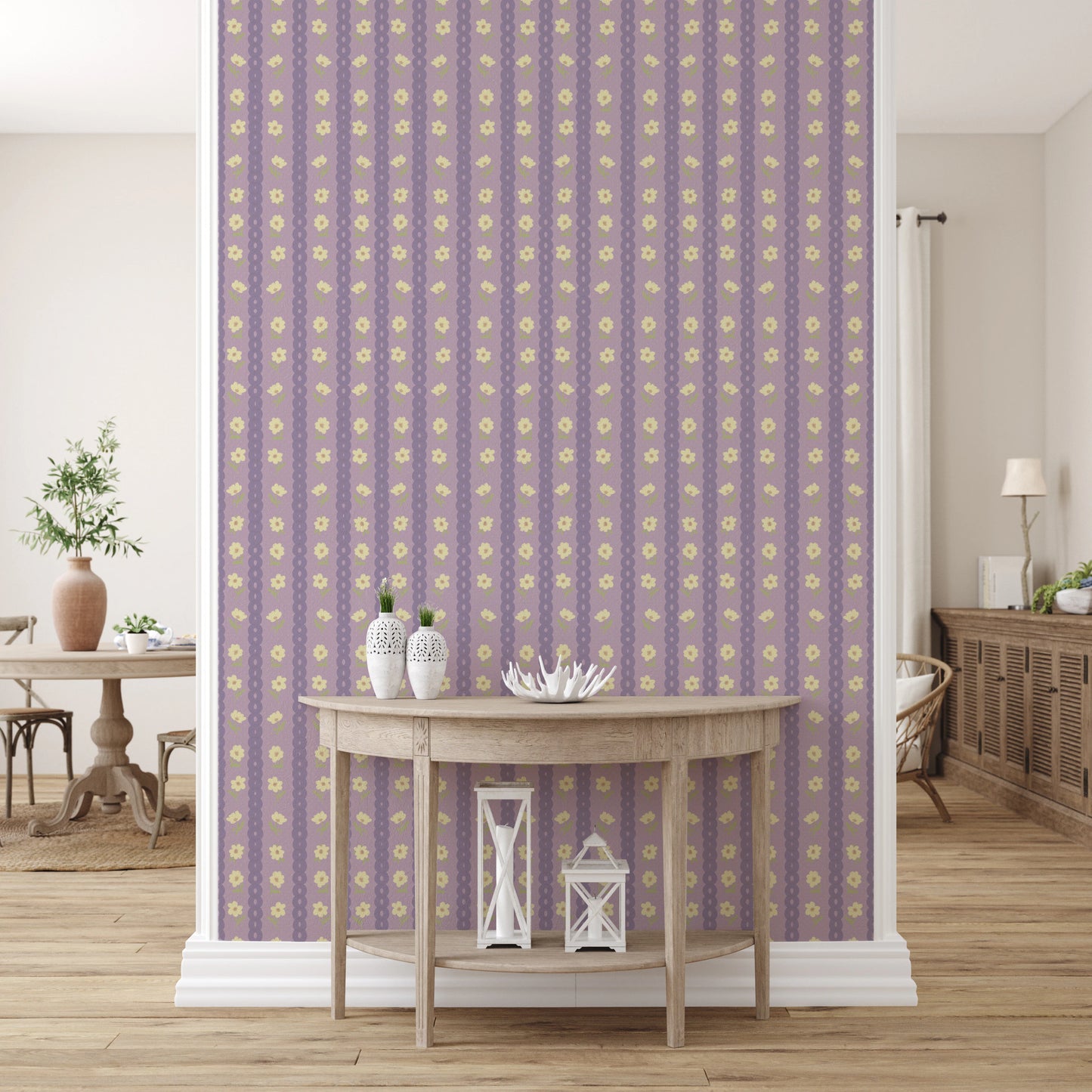 Floral Lavender Stripe Wallpaper⁠