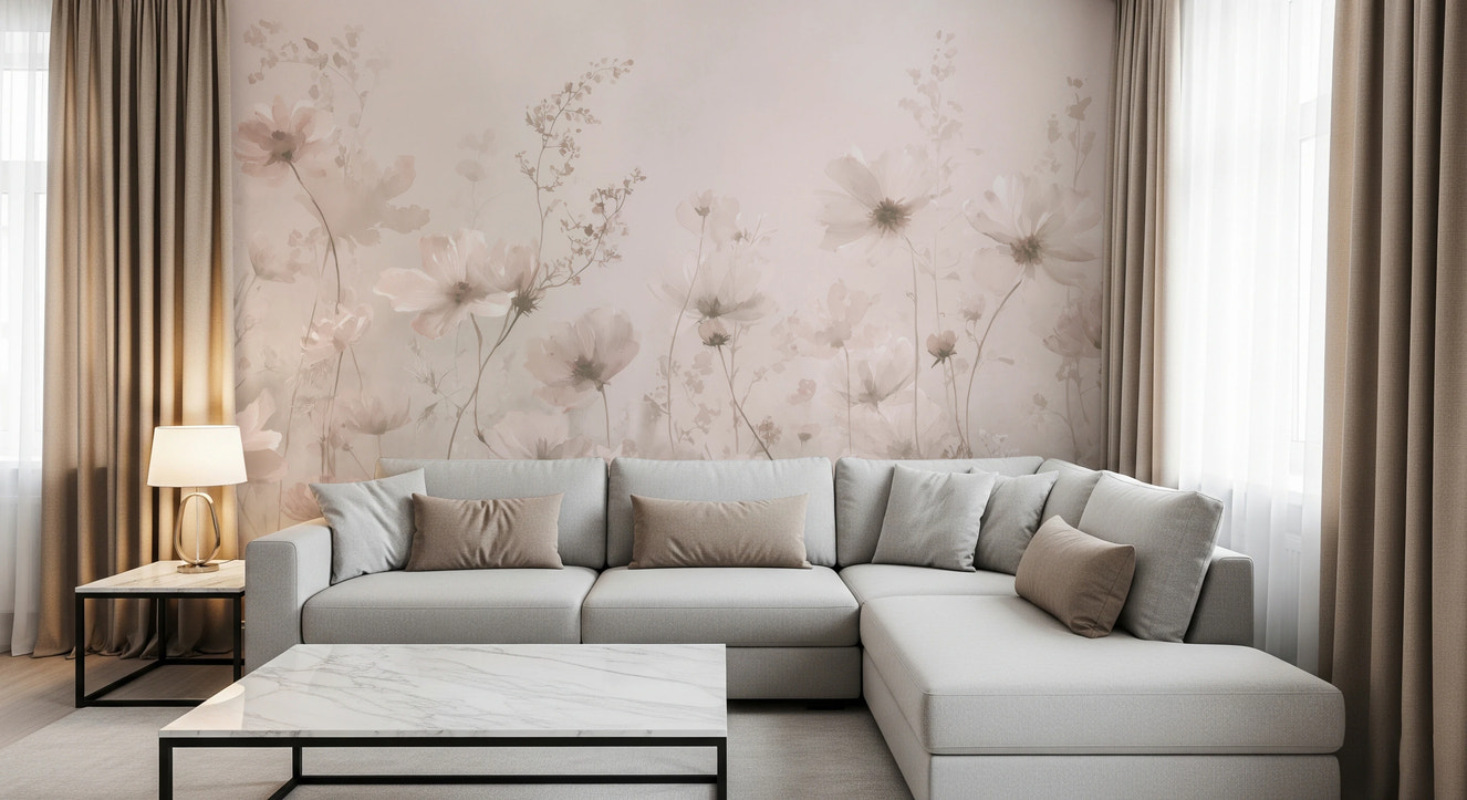 Poetic Soft Floral – Petal Dust Wall Mural