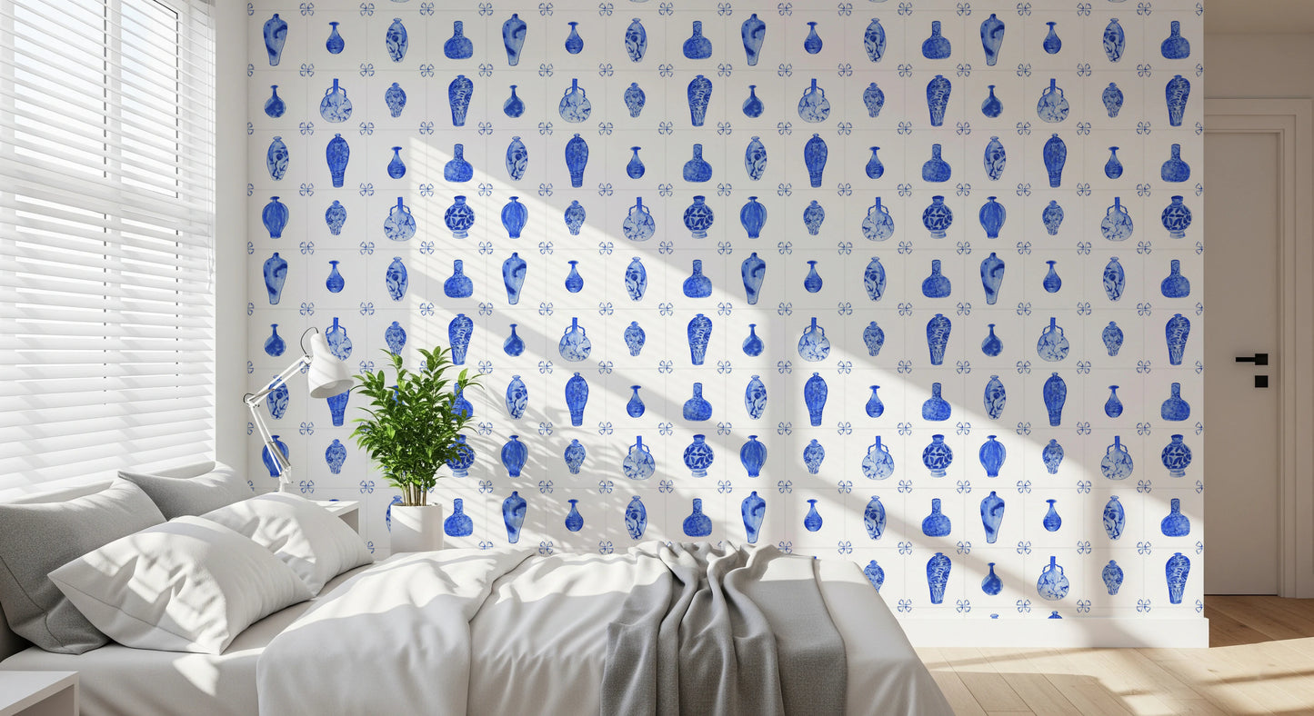 Delft Tile Blue & White Porcelain Wallpaper⁠