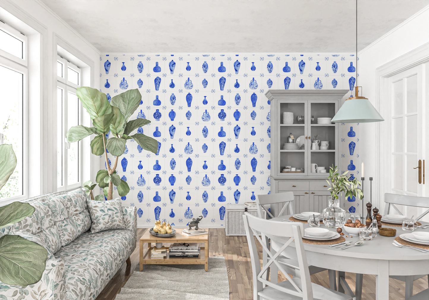 Delft Tile Blue & White Porcelain Wallpaper⁠