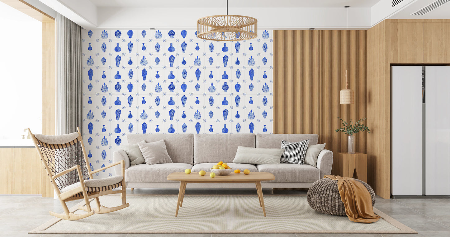 Delft Tile Blue & White Porcelain Wallpaper⁠