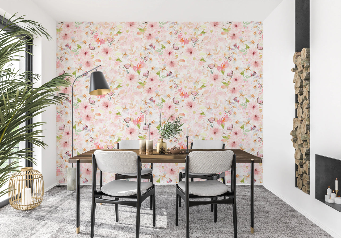 Soft Floral Pink Meadow Wallpaper⁠