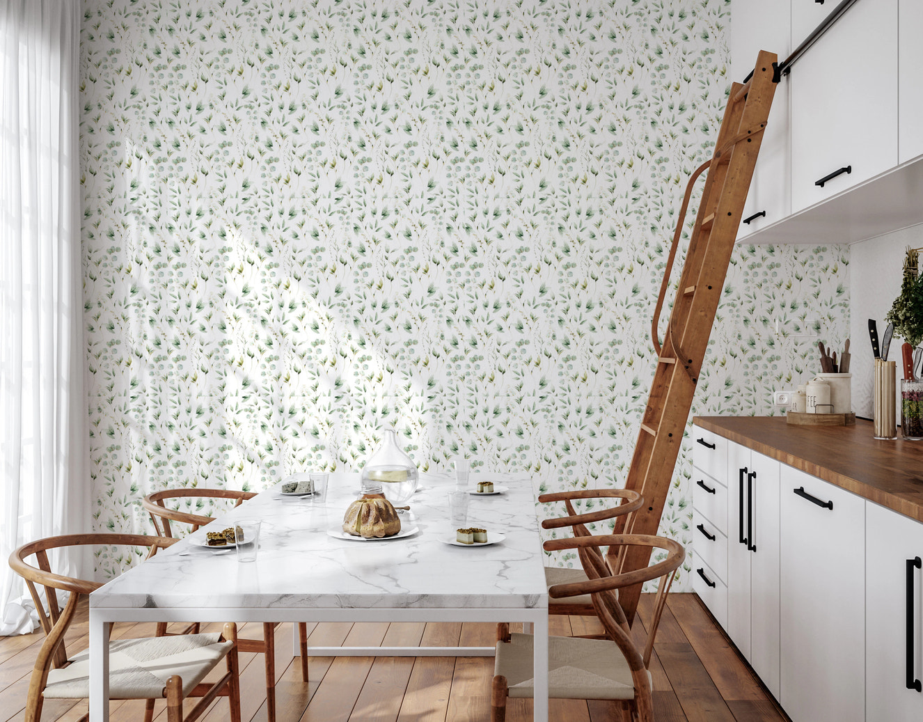 Floral Eucalyptus Dreams  Wallpaper⁠
