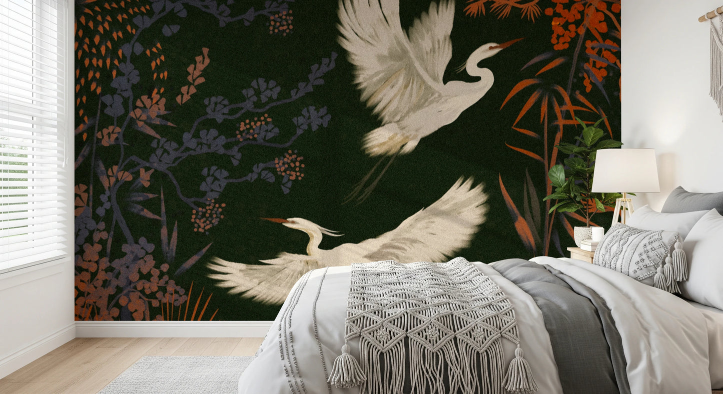 Tranquil Aviary Herons Asian Art Wall Mural
