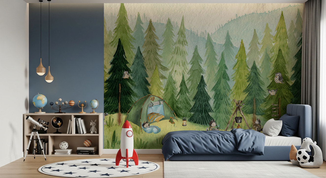 Woodland Wolf Camp Wall Mural