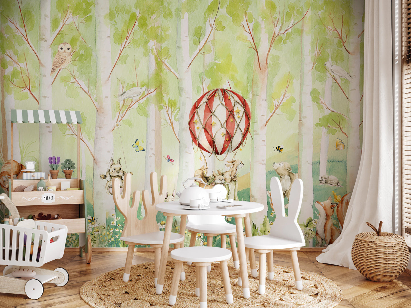 Woodland Whimsical Animals Balloon Ride Wall Mural