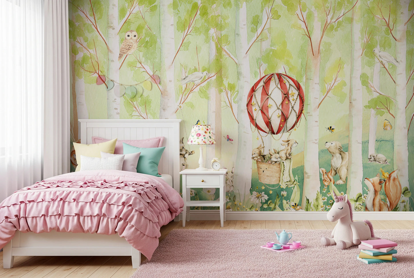 Woodland Whimsical Animals Balloon Ride Wall Mural