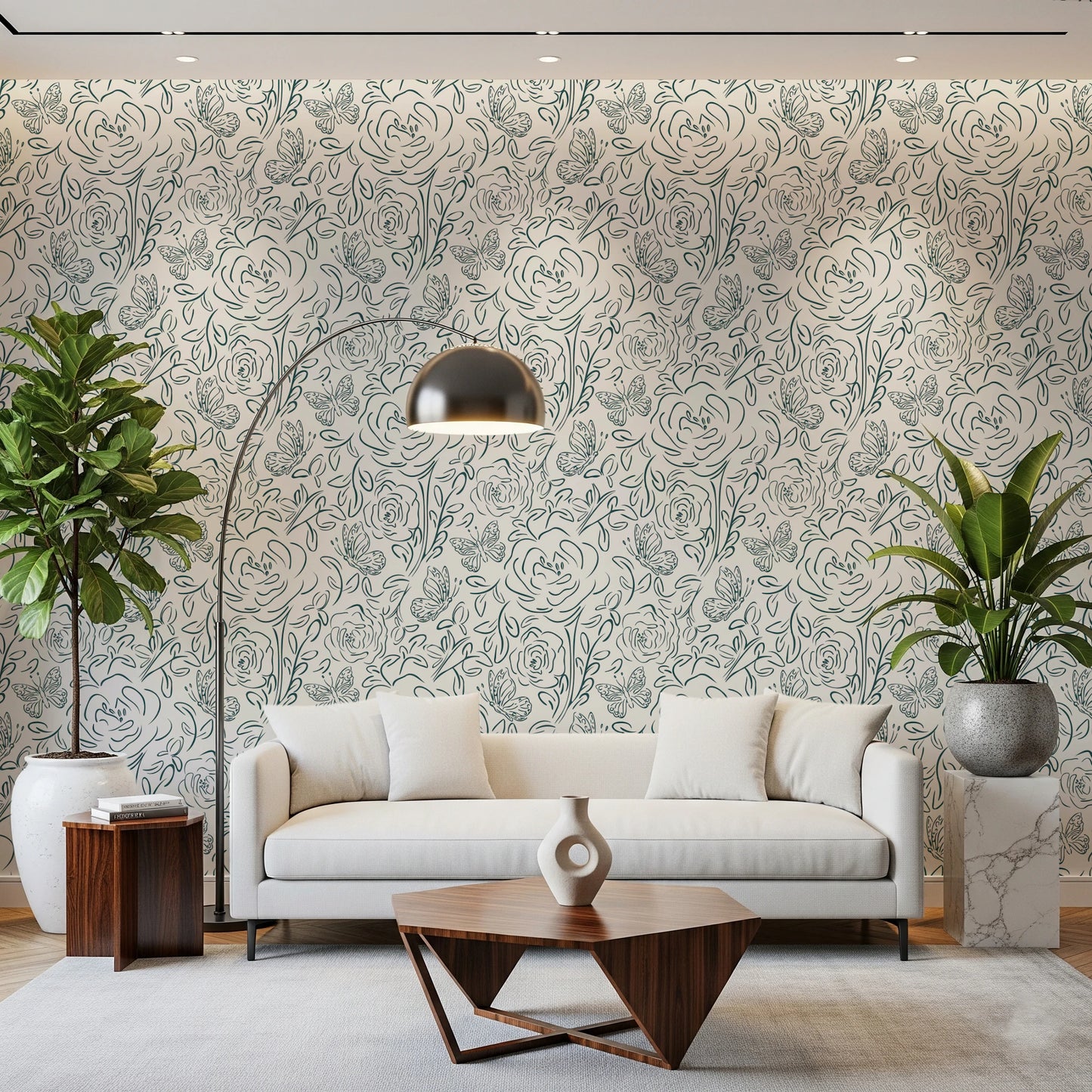 Butterfly Bloom Line Art Wallpaper⁠