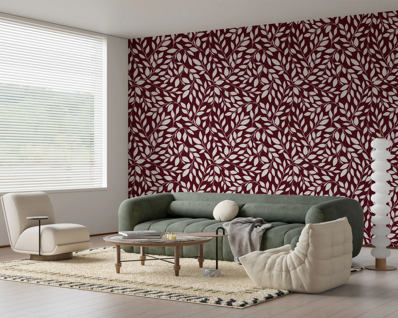 White Vines on Burgundy Wallpaper⁠