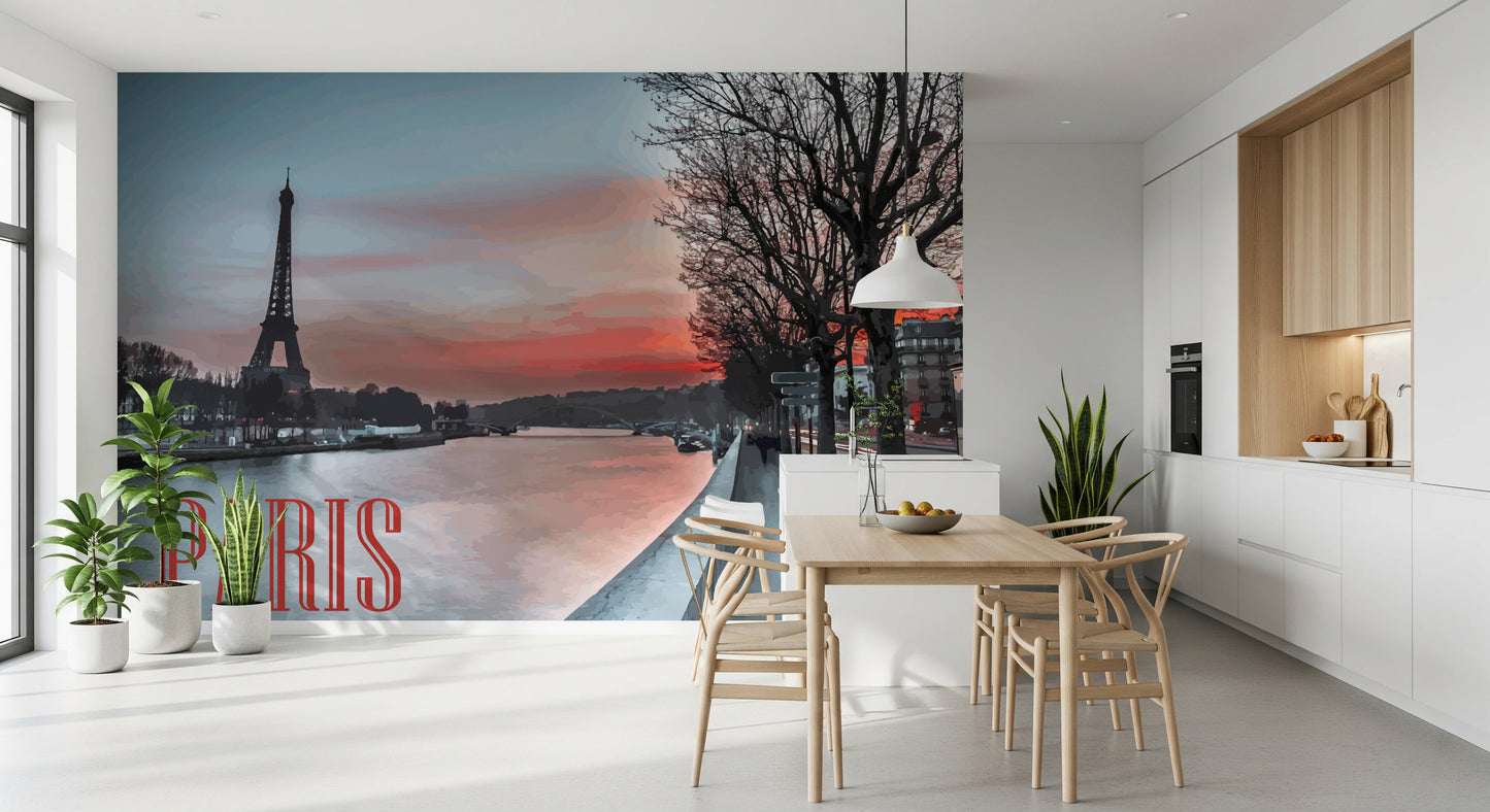 Seine and Eiffel Tower Silhouette Wall Mural