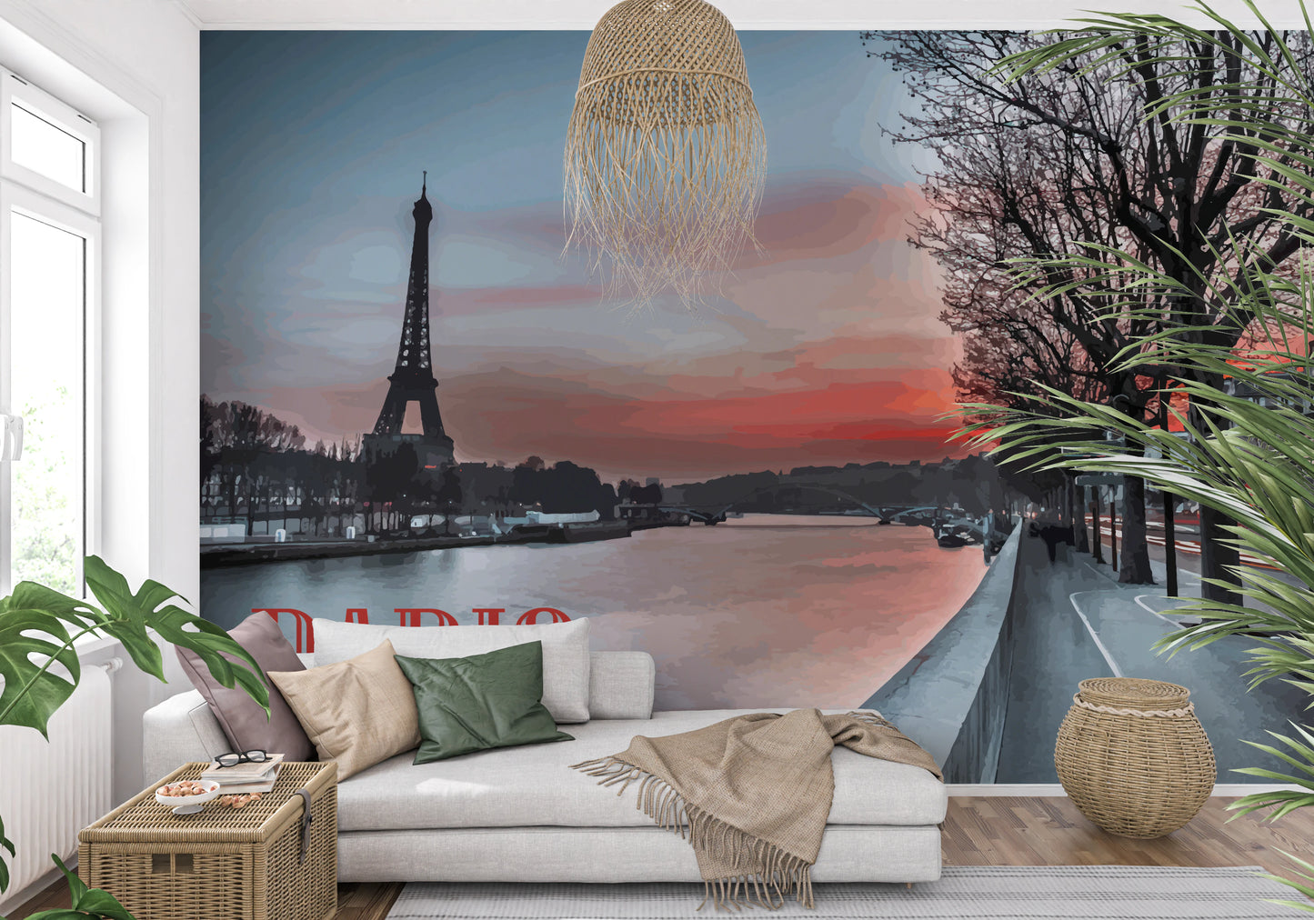 Seine and Eiffel Tower Silhouette Wall Mural