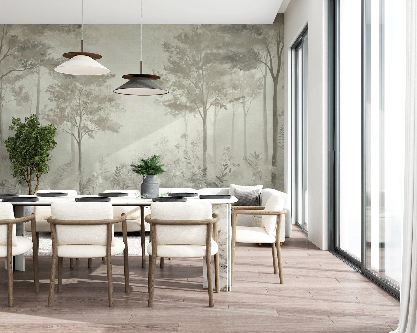 Scandinavian forest – Dusty Green Wall Mural
