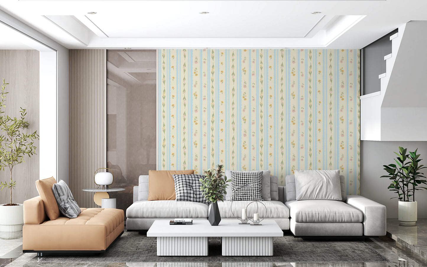Vintage Bloom Stripes Wallpaper⁠