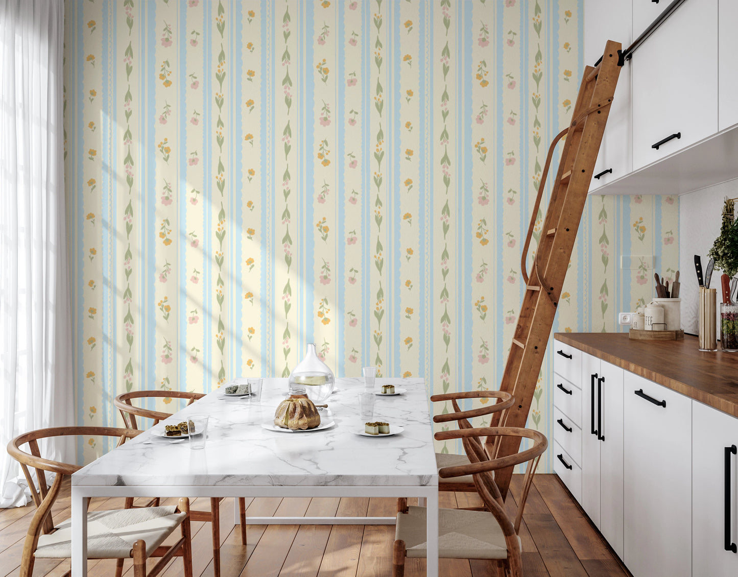 Vintage Bloom Stripes Wallpaper⁠