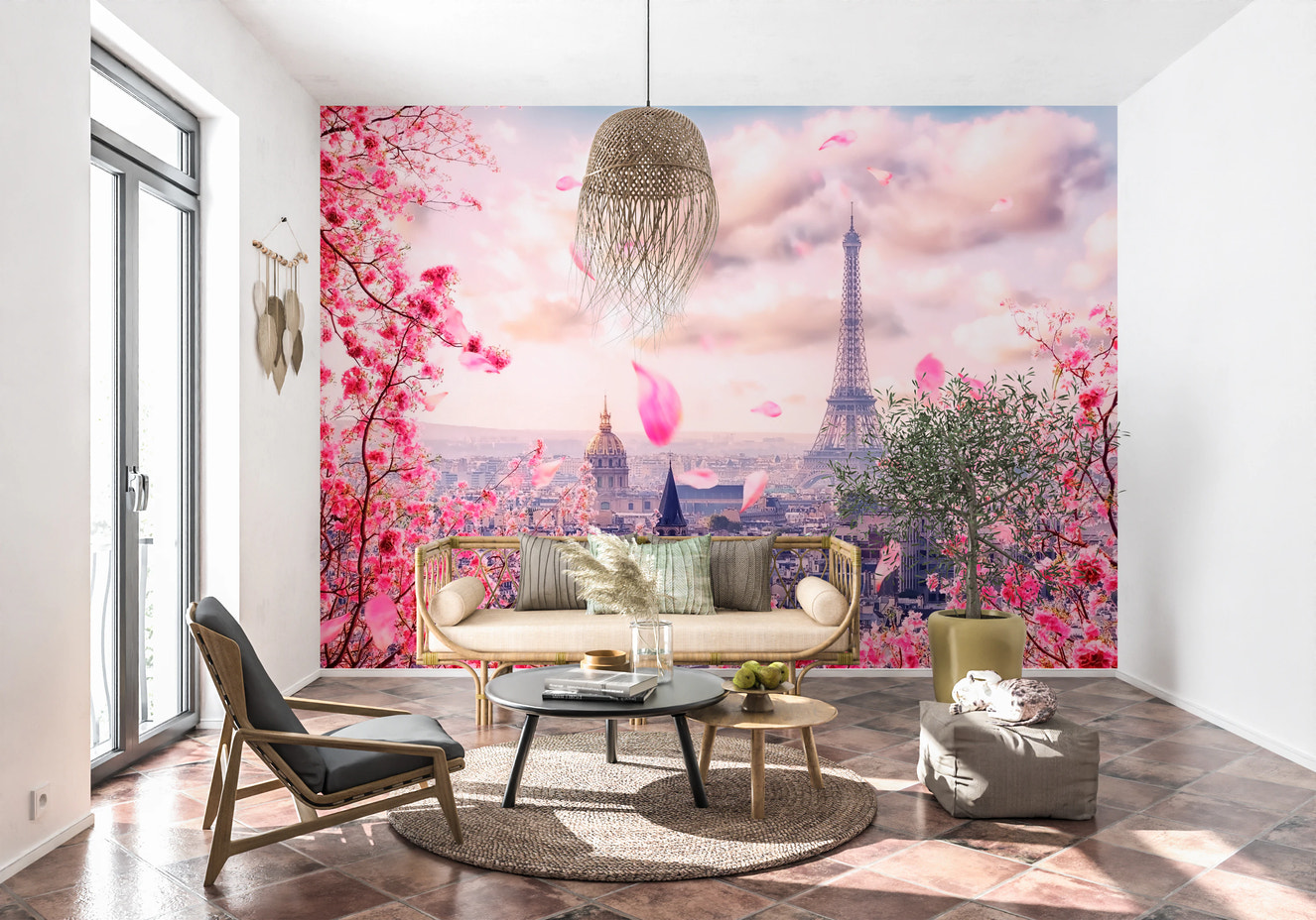 Eiffel's Rosy Haze Wall Mural