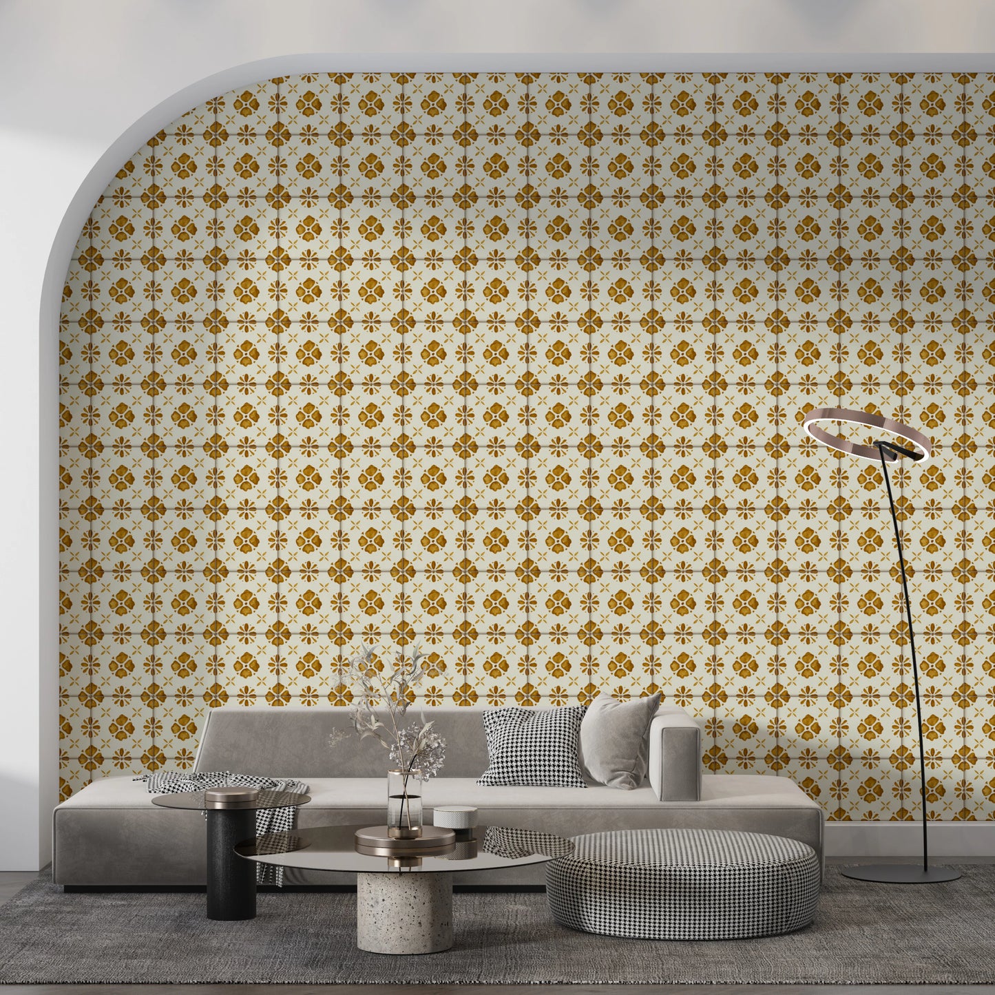 Farmhouse Classic Backsplash Gold Wallpaper⁠