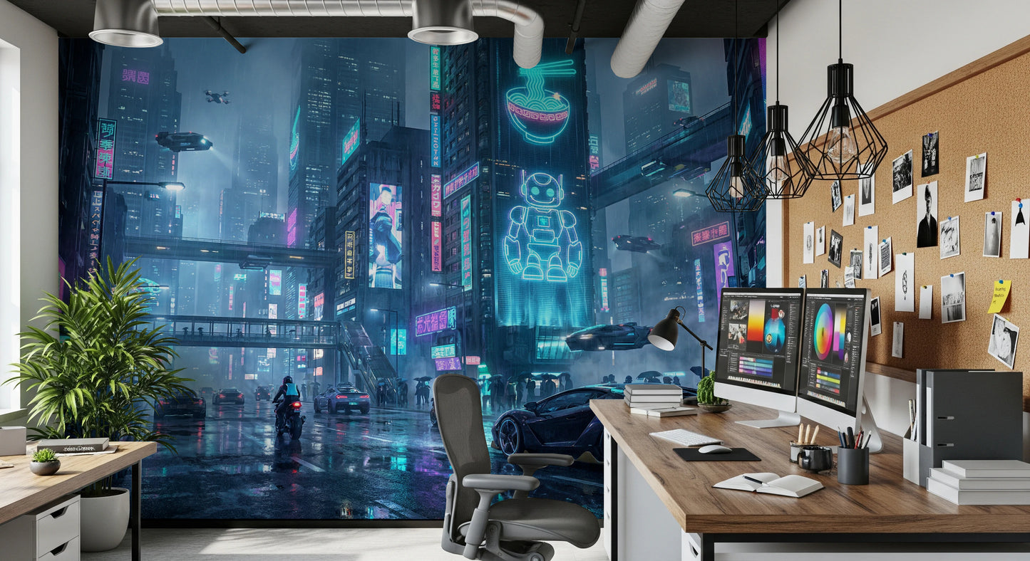 Neon Dreams Cityscape Wall Mural
