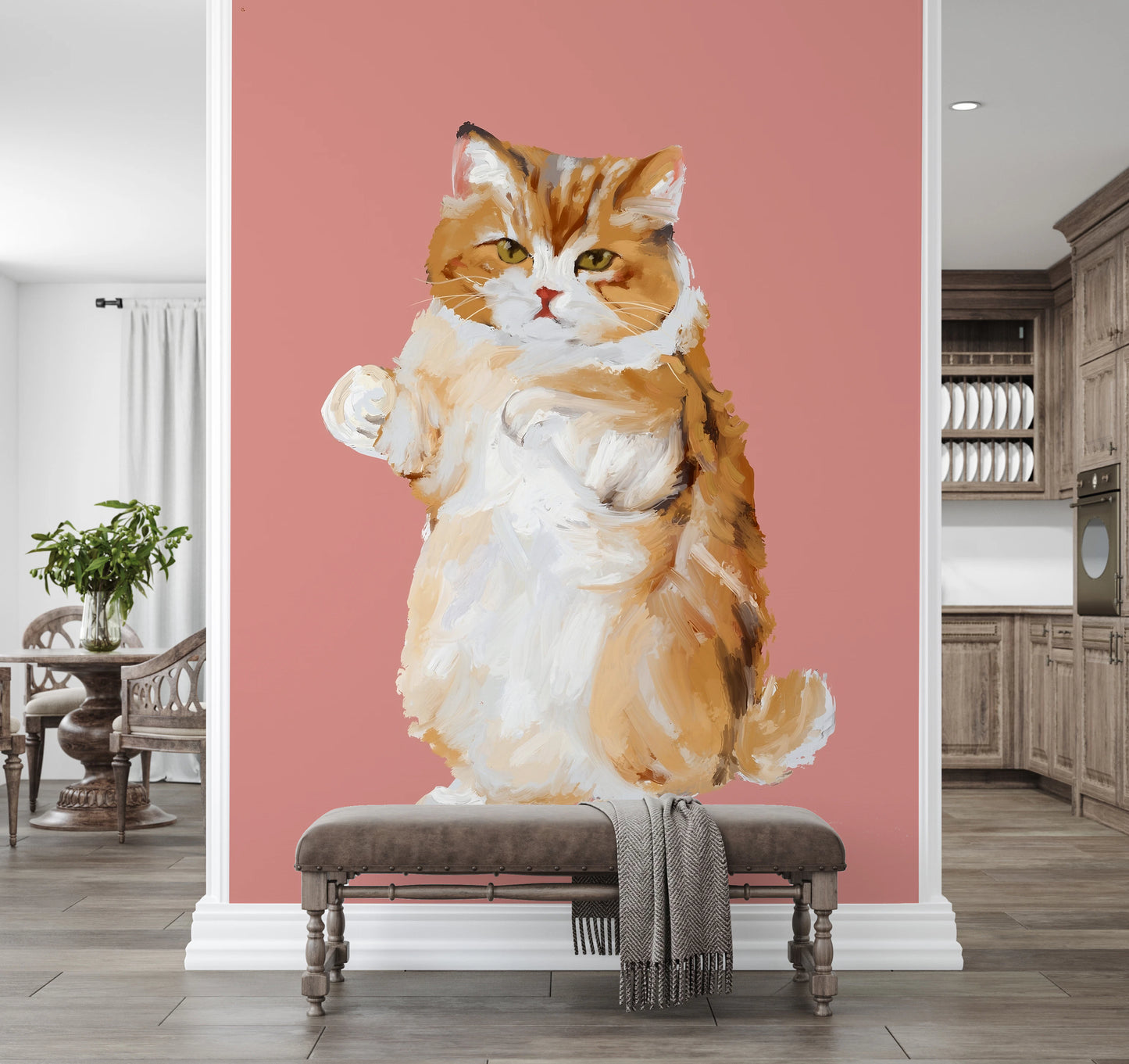 Purrfectly Perfect furry handpainted oil painting cat Wall Mural