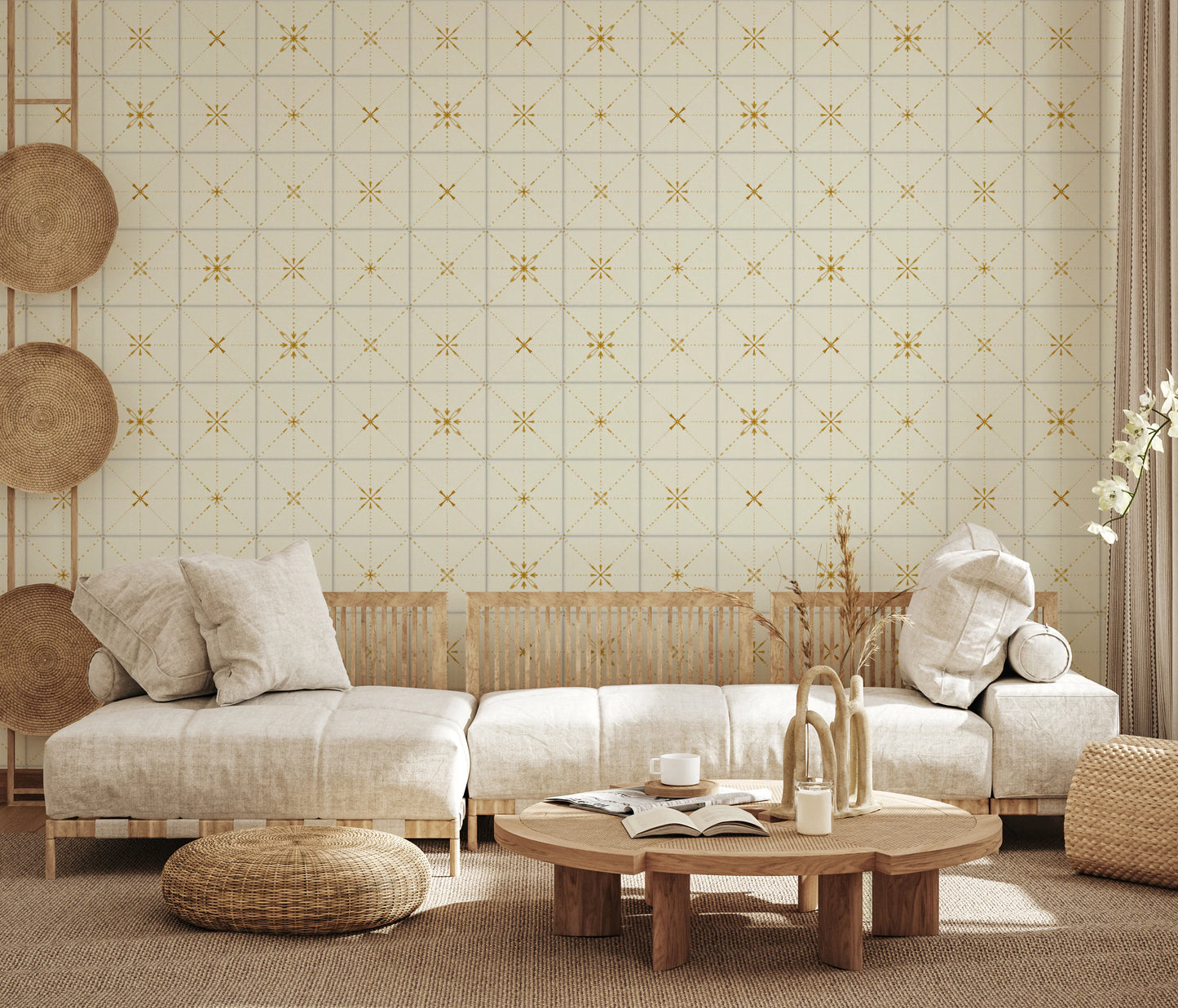 Farmhouse Delicate Backsplash Gold Wallpaper⁠