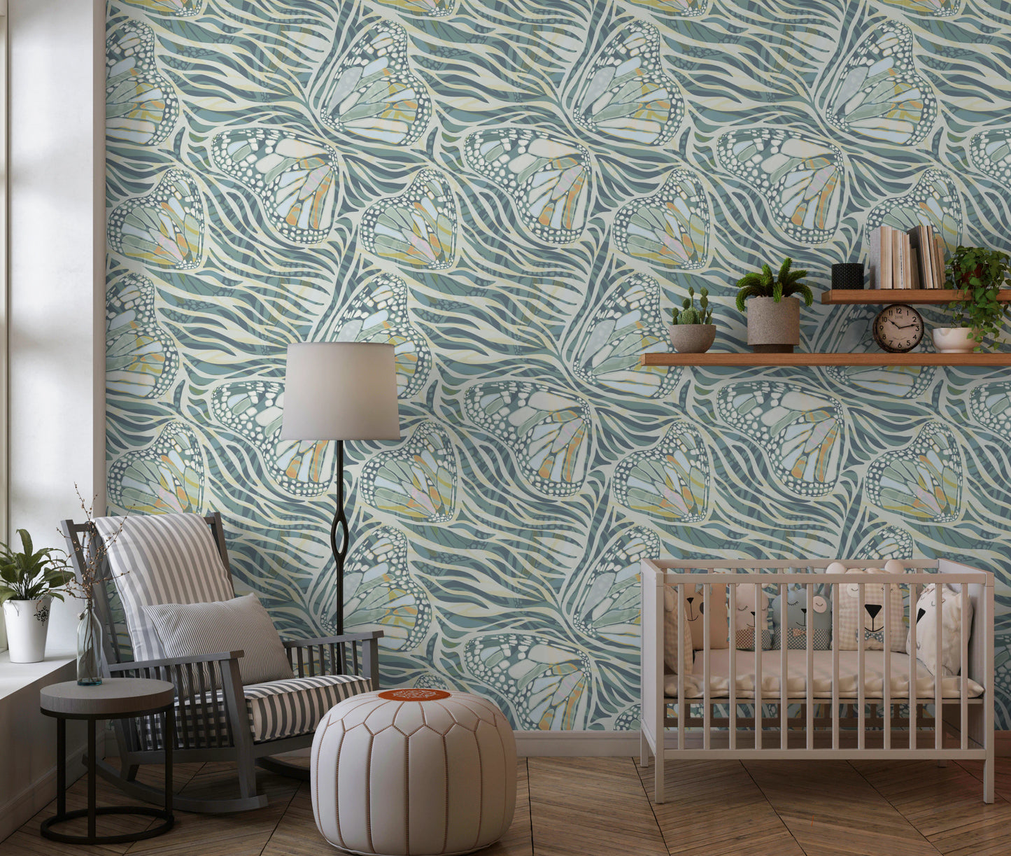 Zebra Butterfly Bloom • Maximalist Boho in Green Pastels Wallpaper⁠