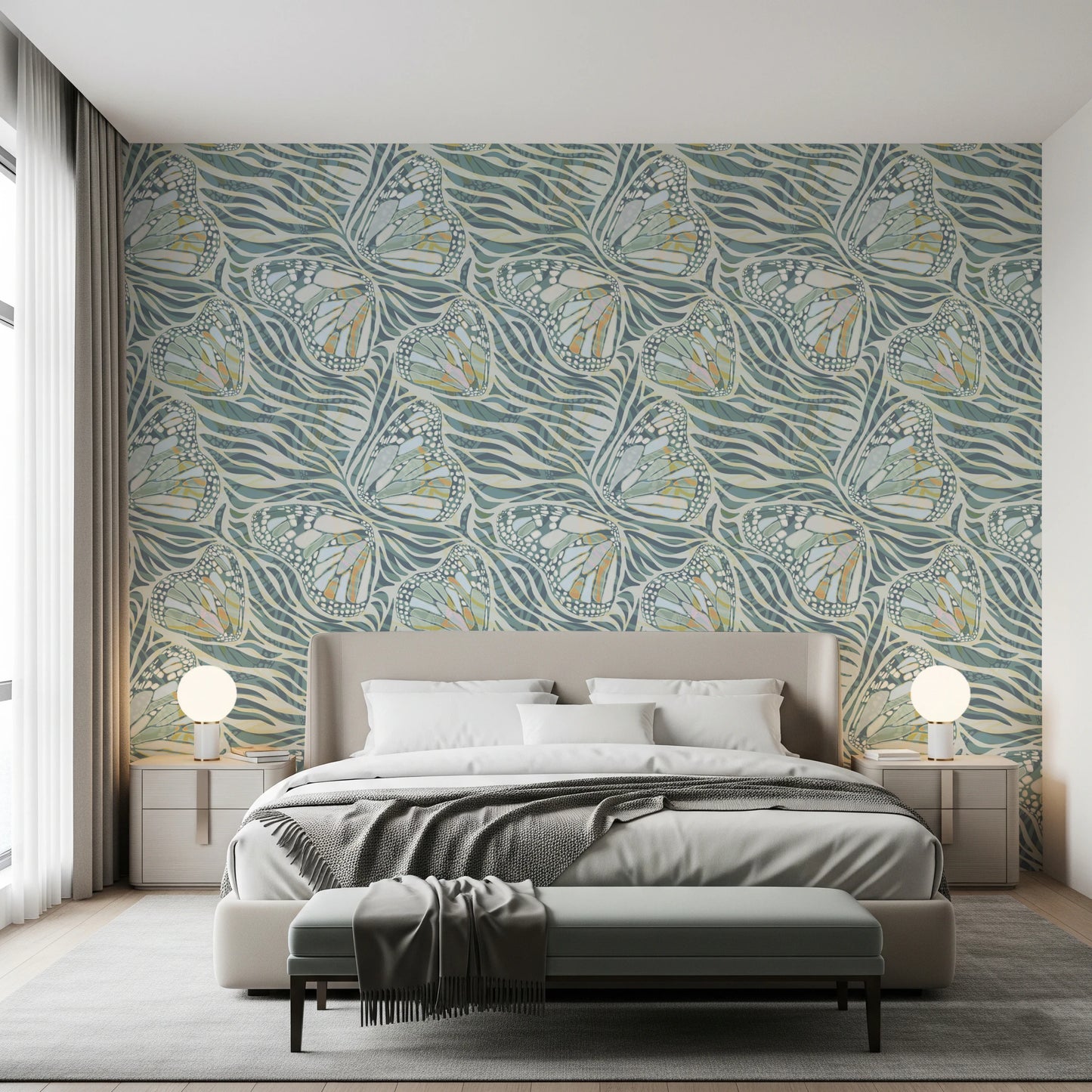Zebra Butterfly Bloom • Maximalist Boho in Green Pastels Wallpaper⁠