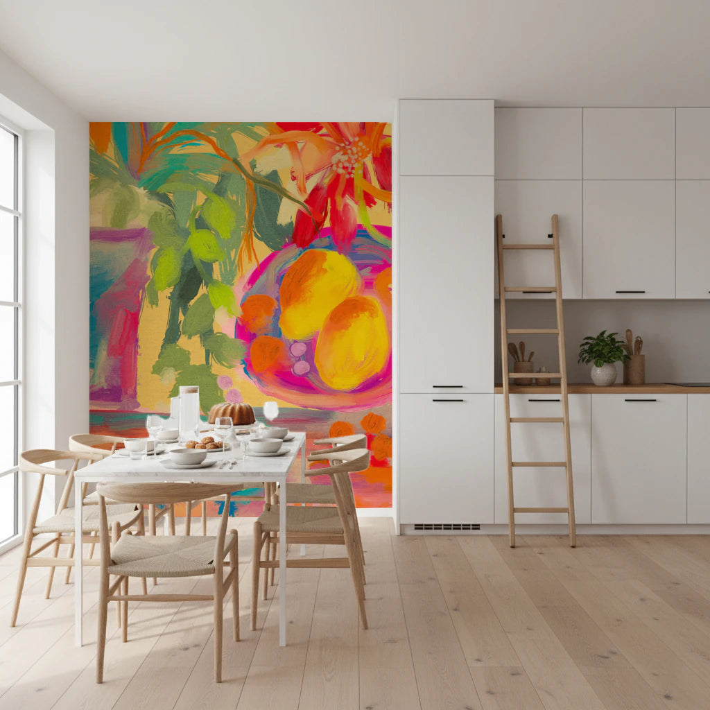 Colorful Abstract Stillife with Flowers and Lemons Wall Mural