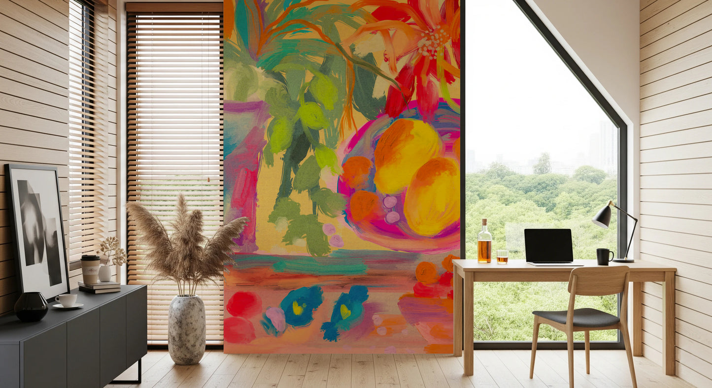 Colorful Abstract Stillife with Flowers and Lemons Wall Mural