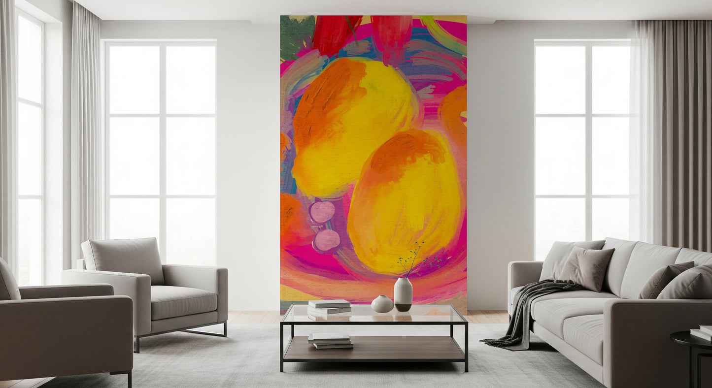 Colorful Abstract Stillife with Flowers and Lemons Wall Mural