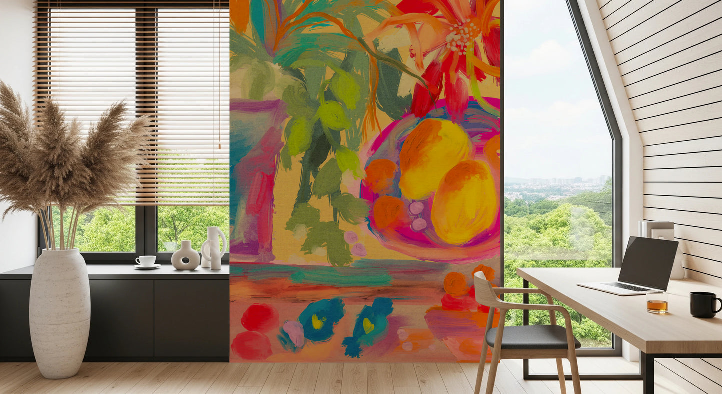 Colorful Abstract Stillife with Flowers and Lemons Wall Mural
