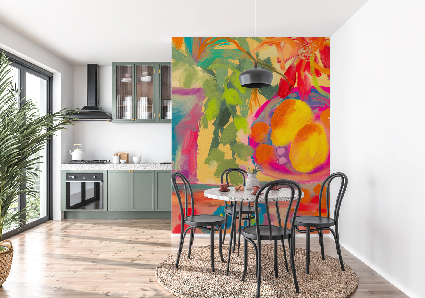 Colorful Abstract Stillife with Flowers and Lemons Wall Mural