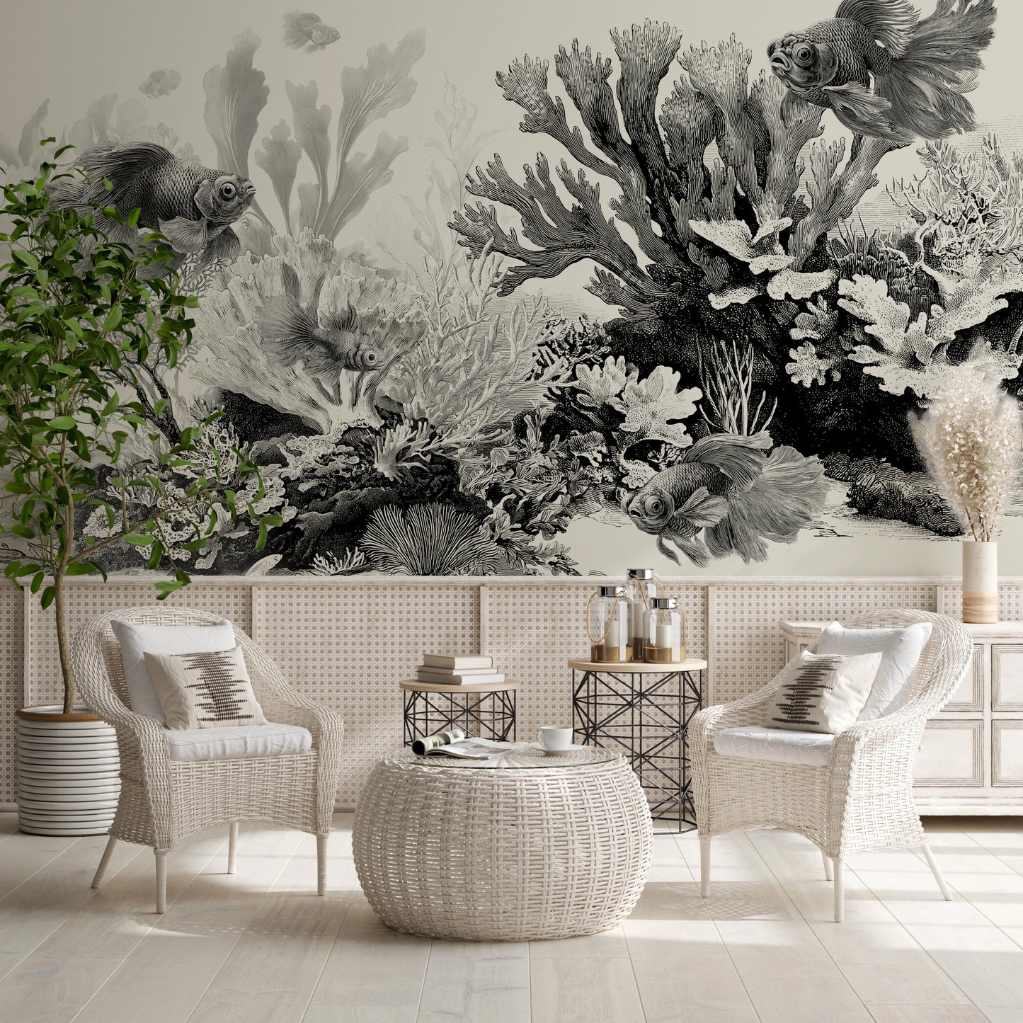 The Aquarium - Black & Cream Wall Mural